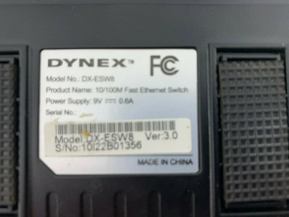 Dynex DX-ESW8 V3 8 Port 10/100 Fast Ethernet Managed Switch 9VDC 0.6A