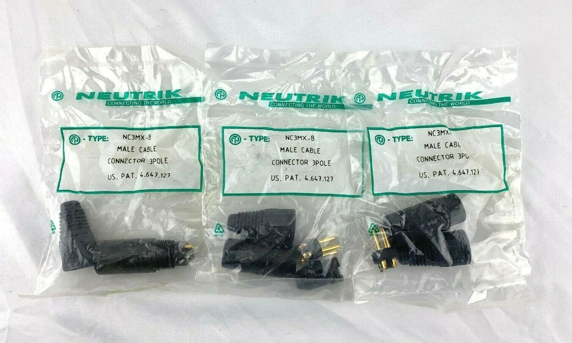 Neutrik NC3MX-B 3-Pack 3-Pin Black Male XLR-M Cable Connector w/ Gold Contacts